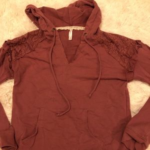 V neck lace detail hoodie